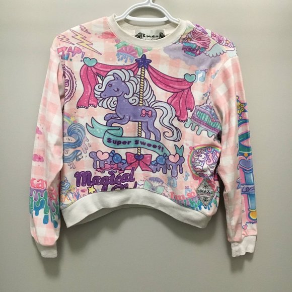 unicorn pattern terry cloth cropped sweater - Picture 1 of 5